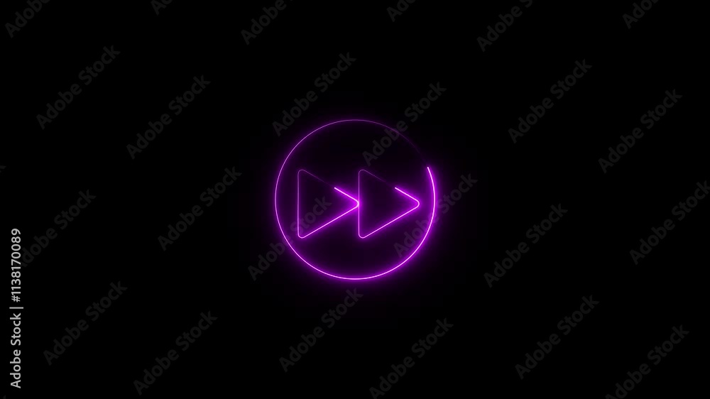 Neon rewind button on black background. Motion graphic. Neon rewind button on black background. Motion graphic.
