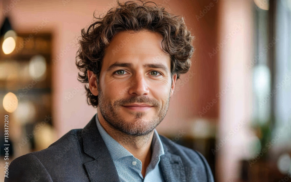 Confident businessman with a suit and a smile in a office background, He looking at the camera Confident businessman with a suit and a smile in a office background, He looking at the camera