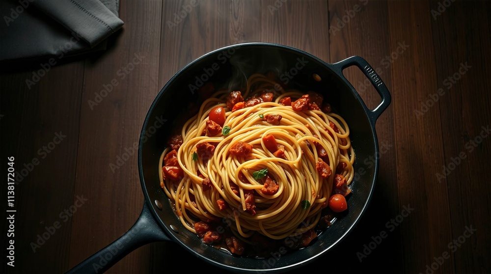 Bowl of Spaghetti with Fresh Tomato Sauce in Rustic Cooking Setting Bowl of Spaghetti with Fresh Tomato Sauce in Rustic Cooking Setting