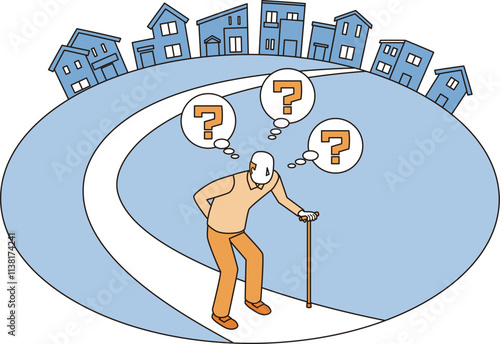 徘徊する高齢男性のイラスト