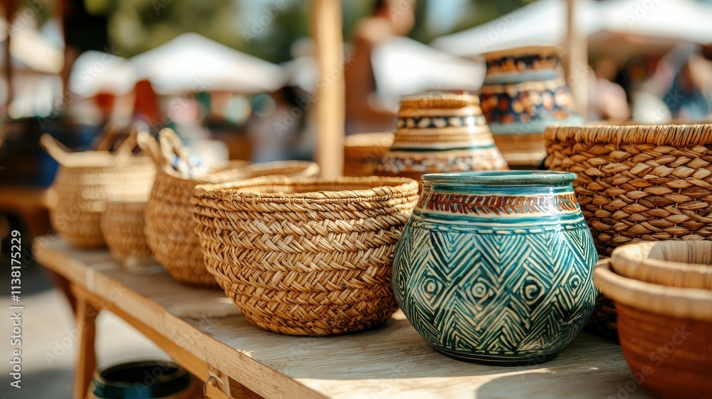 Charming Outdoor Market Stall with Craft Baskets Charming Outdoor Market Stall with Craft Baskets