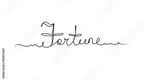 Fortune text. One line drawing doodle hand drawn. Video 4k  object illustration, minimalism hand drawn sketch design modern new