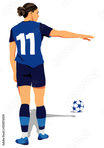 コーナーキックを蹴る女性のサッカー選手