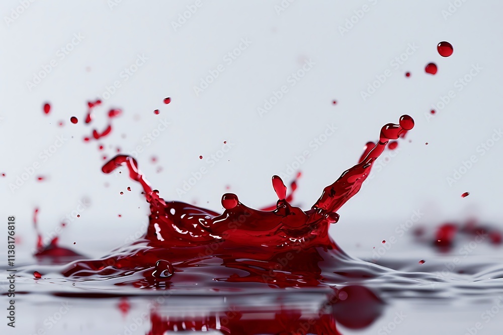 Vibrant Red Liquid Splash Captured in Motion Against Soft Background Vibrant Red Liquid Splash Captured in Motion Against Soft Background