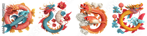 Colorful Chinese Dragon in Traditional Asian Mythology and Culture