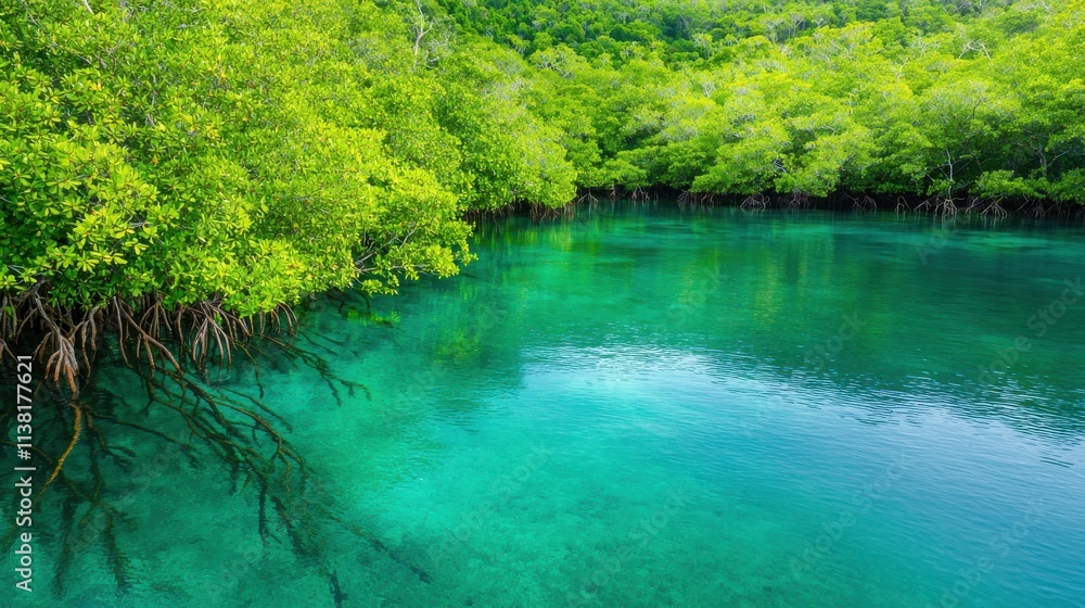 Obraz premium Serene Mangrove Forest with Lush Greenery and Clear Waters