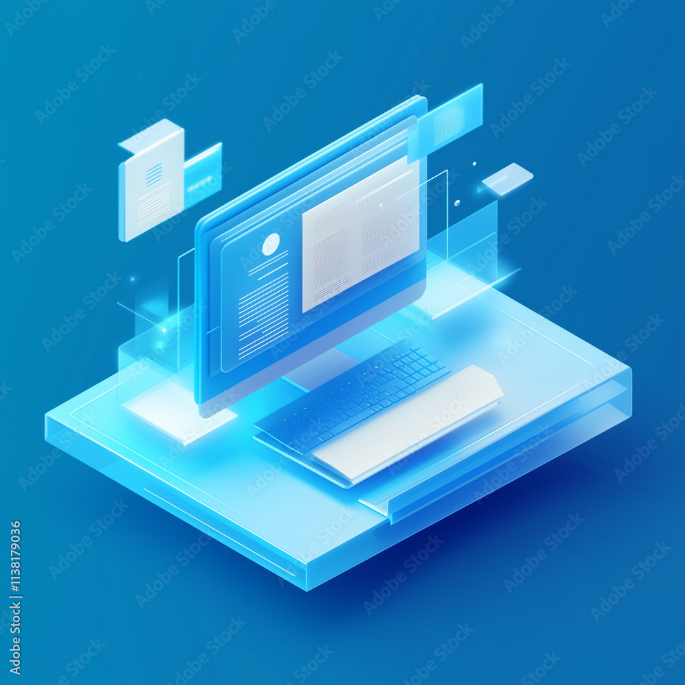icon of a computer and documents on a blue background icon of a computer and documents on a blue background
