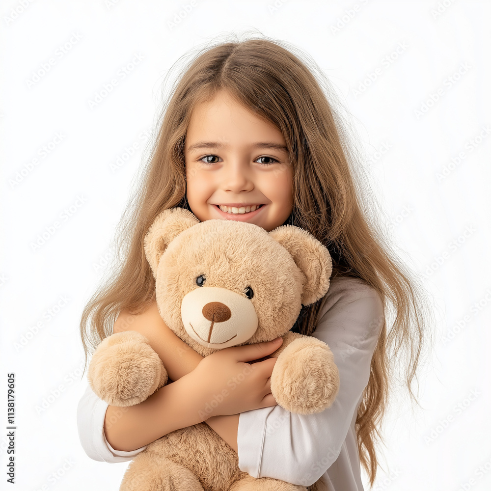 Little Girl Holding Teddy Bear, Smiling and Posing Little Girl Holding Teddy Bear, Smiling and Posing