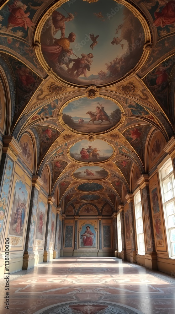Obraz premium Frescoed halls. High ceilings with images of battle scenes, royal portraits and religious subjects