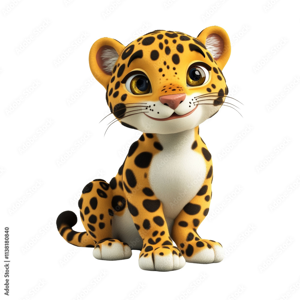3D Beautiful jaguar cartoon style, isolated on a transparent background 3D Beautiful jaguar cartoon style, isolated on a transparent background