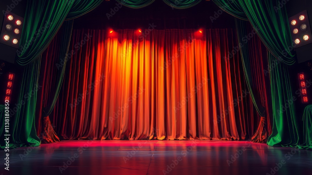 Fototapeta premium Stage Green Curtains AI Photo - Dramatic Lighting, High Quality