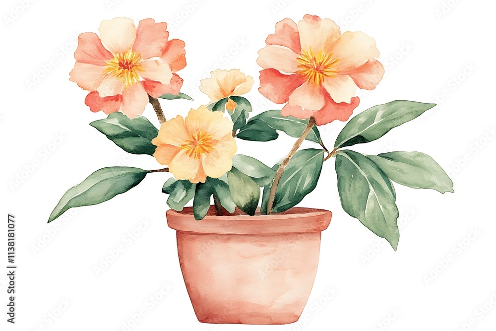 Watercolor Collection of Vibrant Potted Plants and Cactus Illustrations in Orange and Green Hues Watercolor Collection of Vibrant Potted Plants and Cactus Illustrations in Orange and Green Hues