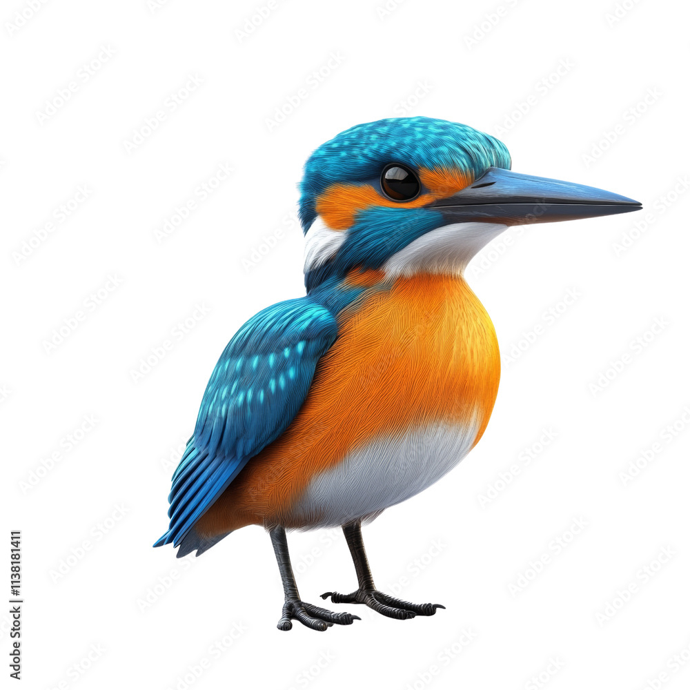 Obraz premium 3D Beautiful kingfisher cartoon style, isolated on a transparent background