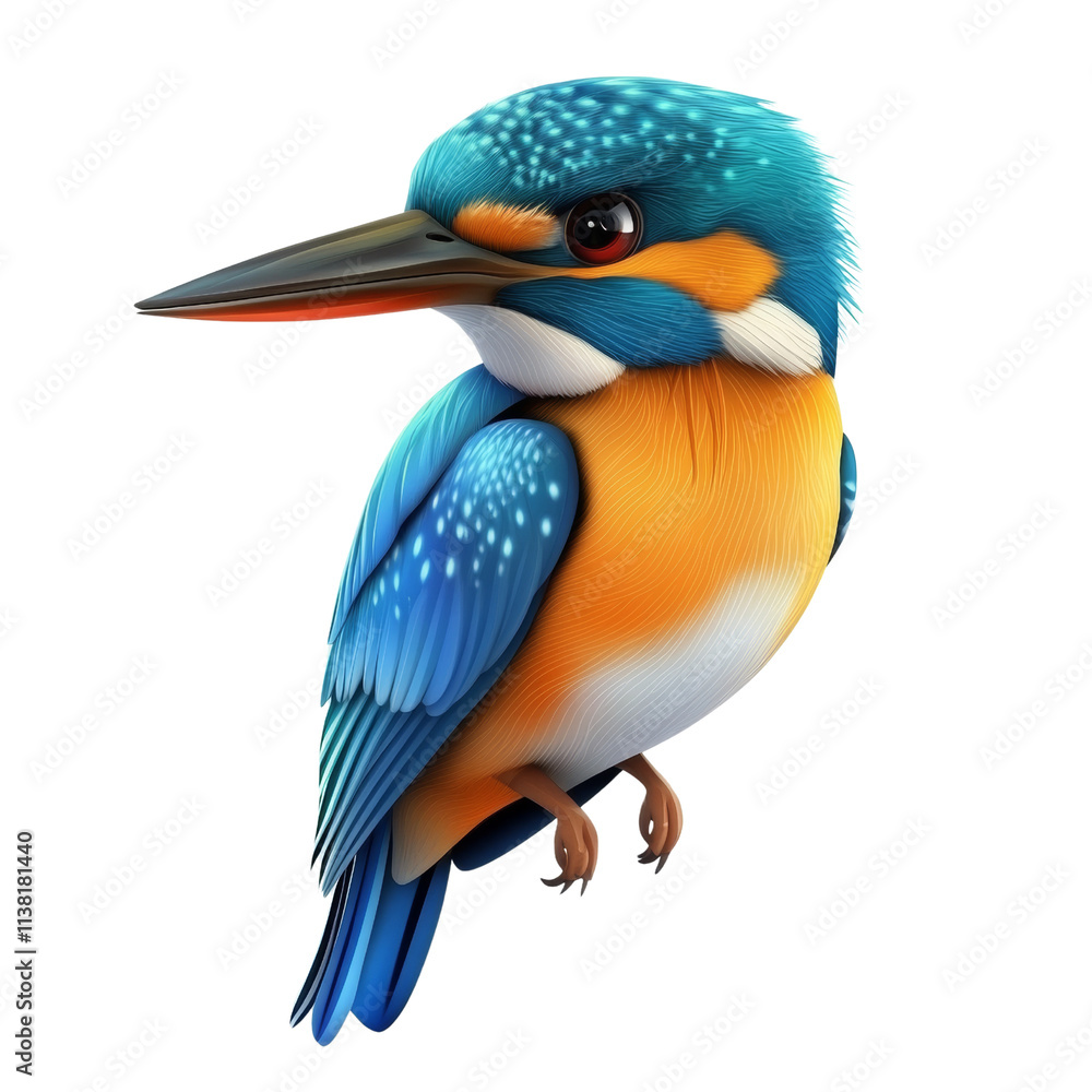 Obraz premium 3D Beautiful kingfisher cartoon style, isolated on a transparent background