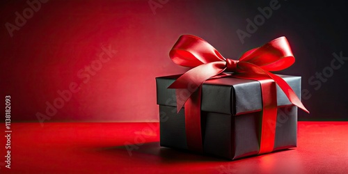 Wallpaper Mural Elegant Black Gift Box with Red and Black Ribbon on Vibrant Red Background for Holiday Celebrations, Birthdays, and Special Occasions - Festive and Eye-Catching Gift Presentation Torontodigital.ca