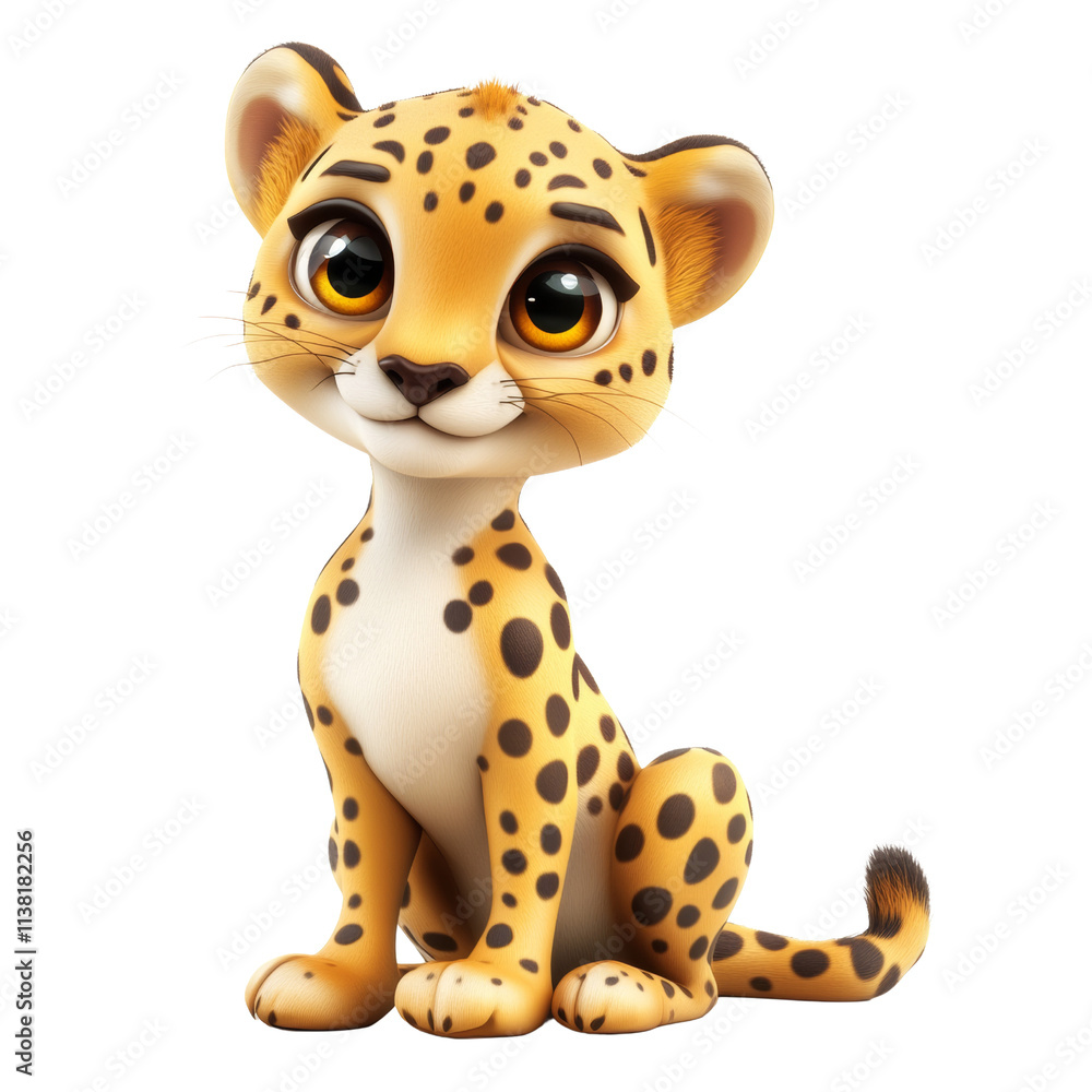 3D Funny cheetah cartoon style, isolated on a transparent background 3D Funny cheetah cartoon style, isolated on a transparent background