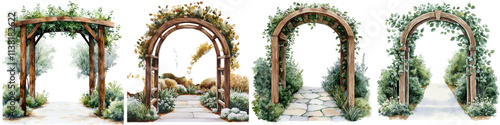 Whimsical Archway Adorned with Lush Foliage and Blooming Flowers in Enchanting Garden Landscape photo