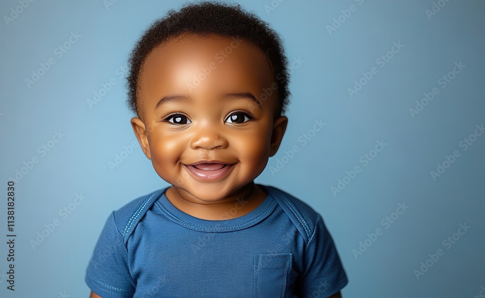 Africa American young boy with hair and a t-shirt is smiling Africa American young boy with hair and a t-shirt is smiling