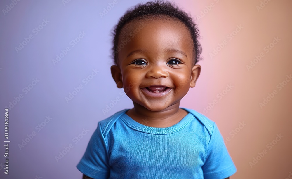 Africa American young boy with hair and a t-shirt is smiling Africa American young boy with hair and a t-shirt is smiling