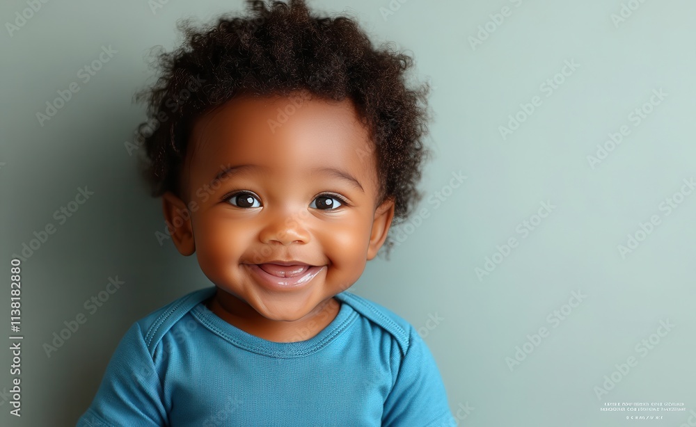 Africa American young boy with hair and a t-shirt is smiling Africa American young boy with hair and a t-shirt is smiling