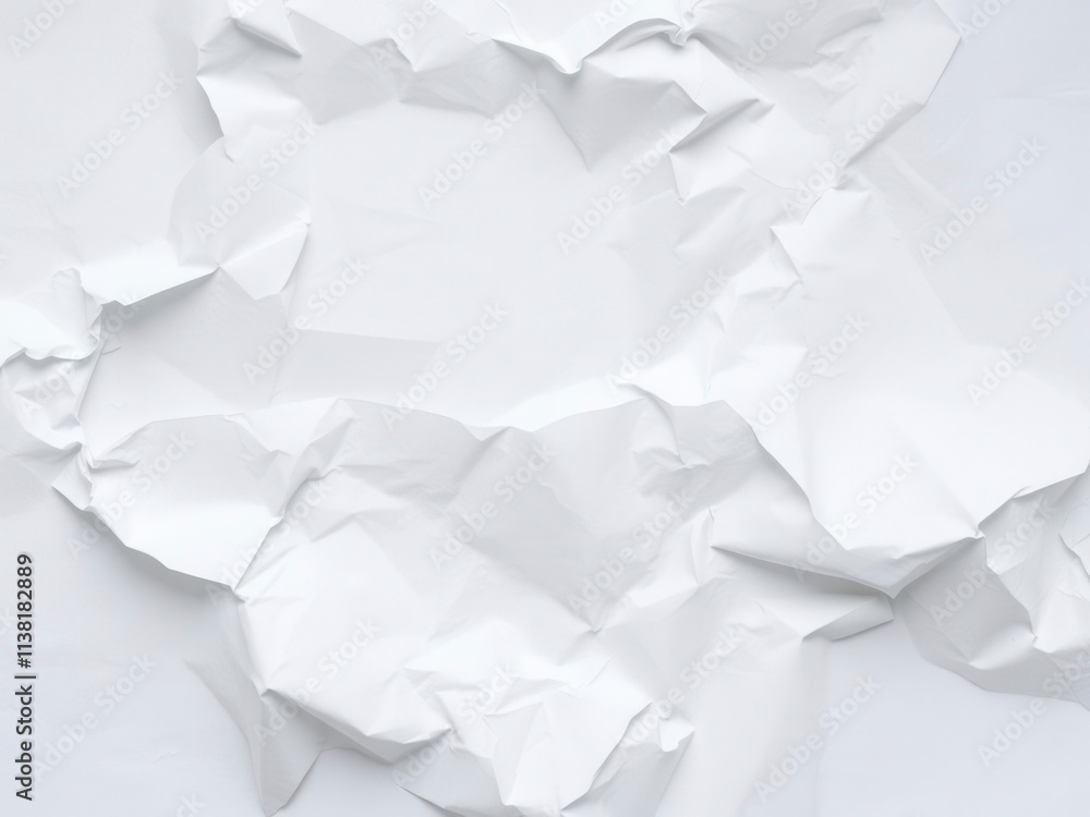 Obraz premium Crumpled white paper with sharp folds and creases, creating a texture, design, macro