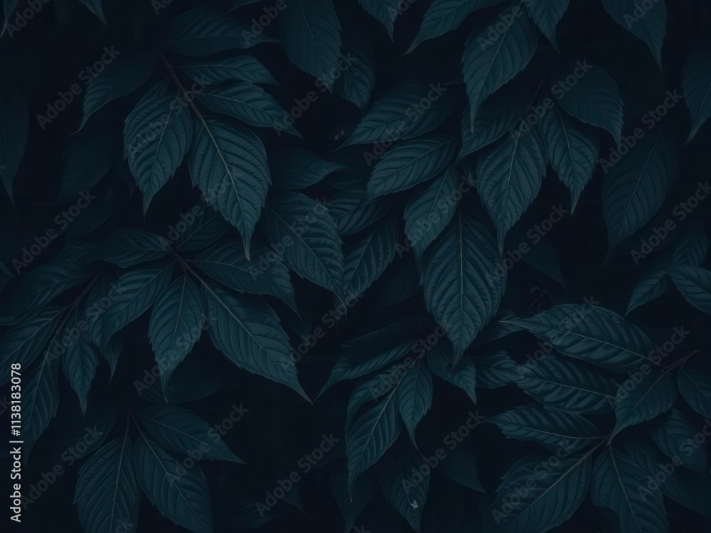 Dark pattern featuring exotic leaves in a moody, mysterious setting, leaves, moody, dark Dark pattern featuring exotic leaves in a moody, mysterious setting, leaves, moody, dark