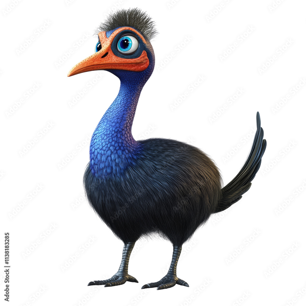 Fototapeta premium 3D Funny illustration cassowary cartoon style, isolated on a transparent background