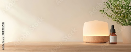 Wallpaper Mural A serene setting featuring an essential oil diffuser and a dropper bottle, perfect for relaxation and wellness. Torontodigital.ca