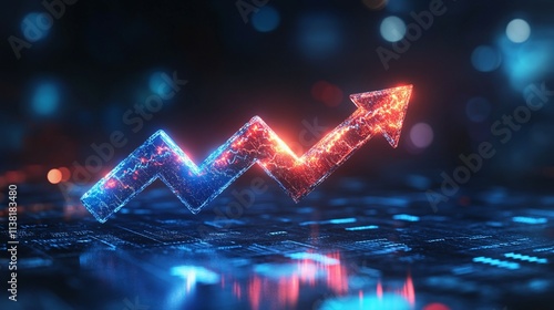 Glowing Arrow Chart Represents Digital Growth And Progress photo