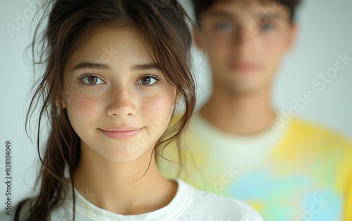 Asian girl smiling in studio color background