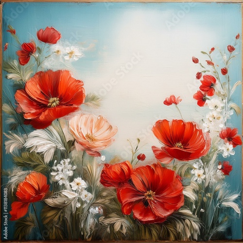 Ready to use social media post fantasy lovely romantic frames painting, surrounded by beautiful red flowers