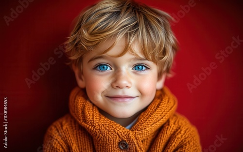 Asian boy or girl smiling in studio color background