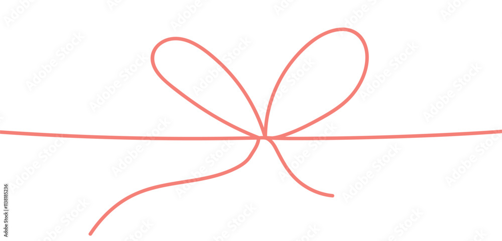 Continuous line drawing of decorative ribbon bow. Continuous line drawing of decorative ribbon bow.