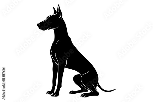 Great Dane Silhouette Vector Illustration of a Tall Dog Sitting with Head Held High