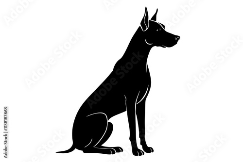 Great Dane Silhouette Vector Illustration of a Tall Dog Sitting with Head Held High