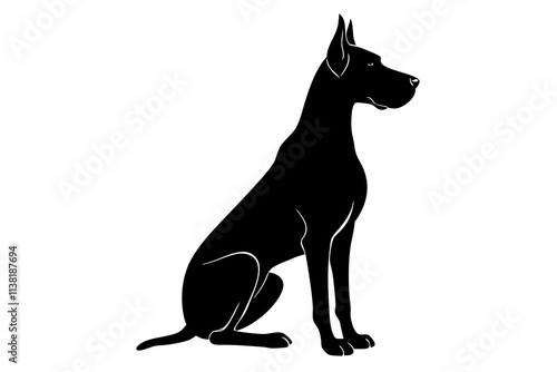 Great Dane Silhouette Vector Illustration of a Tall Dog Sitting with Head Held High