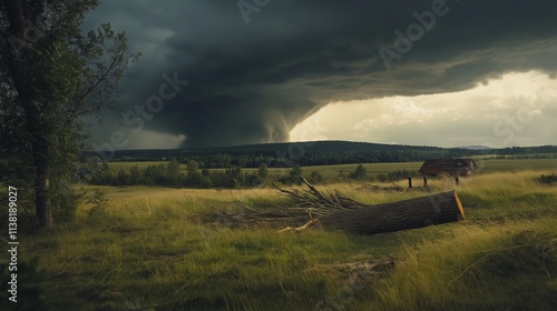 Dramatic Tornado Over Rural Landscape photo