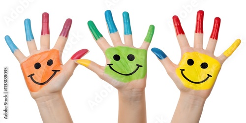 Hands Painted With Smileys on white background
