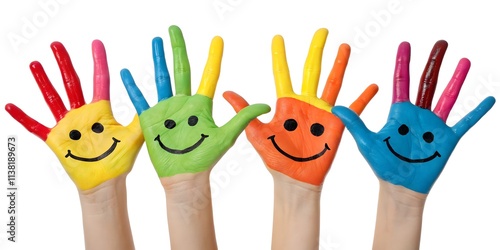 Hands Painted With Smileys on white background
