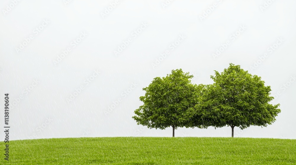 Fototapeta premium Serene rainy landscape with trees nature scene tranquil environment