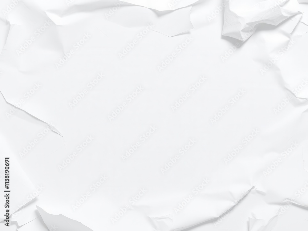 Obraz premium White paper texture background with soft crinkles and folds, copy space, empty, folds