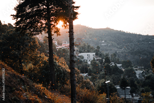 Sunset foothills of the Himalayas