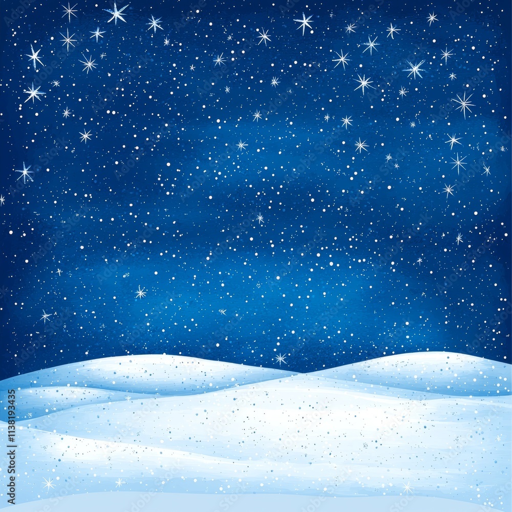 Naklejka premium Winter Night Snowscape with Sparkling Stars