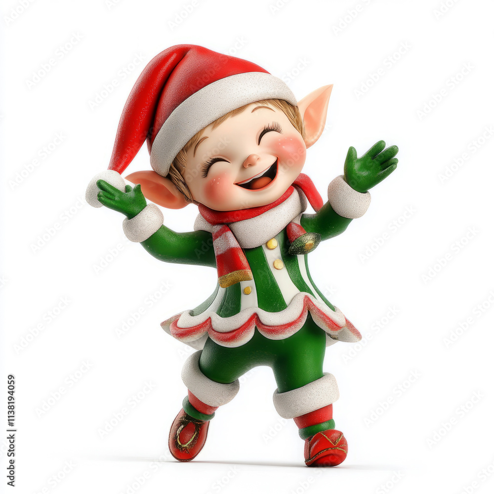 3D cartoon, happy Christmas elf white background 3D cartoon, happy Christmas elf white background