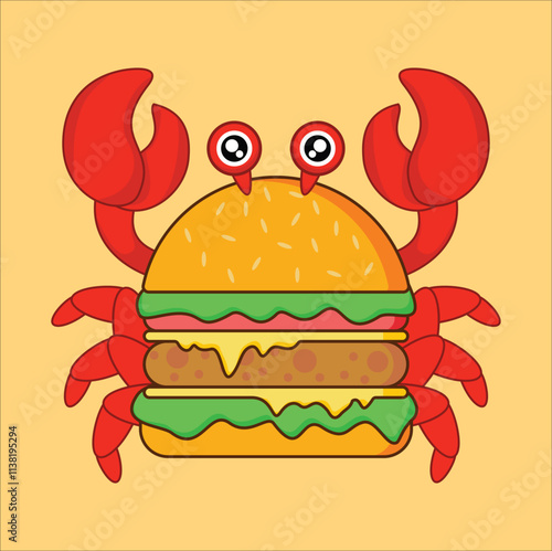 crab burger mascot vector illustration design. Eps 10.