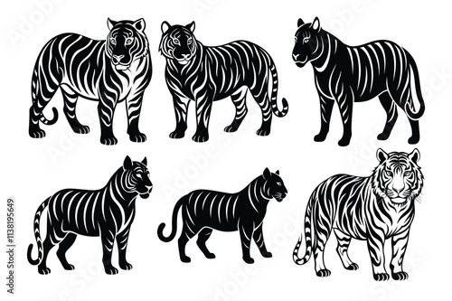 Set of Tiger silhouette vector Illustration
