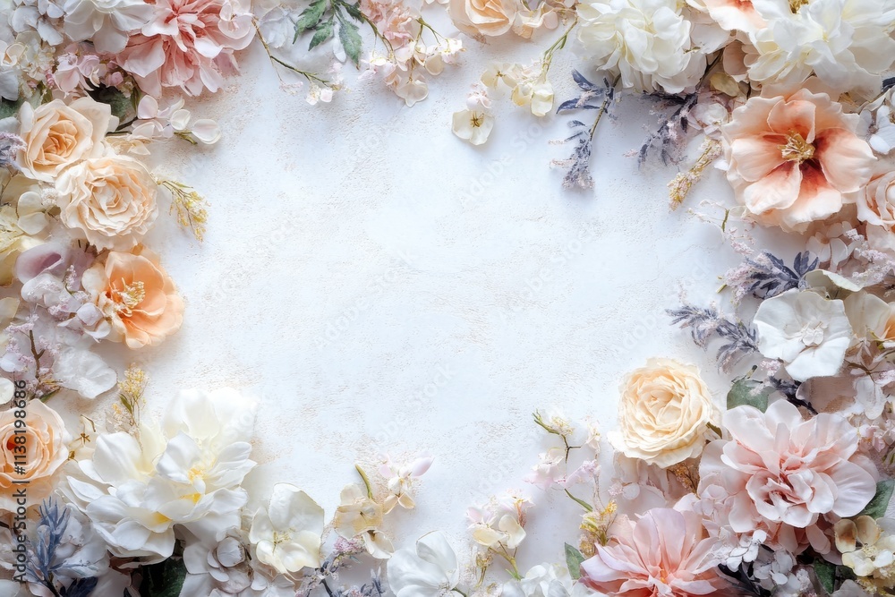 Pastel floral frame, soft blooms Pastel floral frame, soft blooms