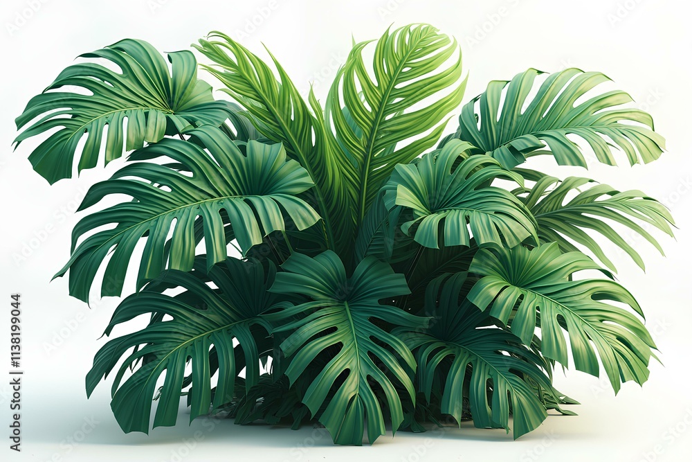 Obraz premium Lush Tropical Monstera Leaves Against a White Background
