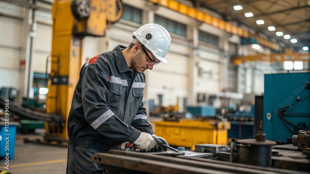 Industry maintenance engineer in uniform and hard hat working at factory station
Industry maintenance engineer in uniform and hard hat working at factory station