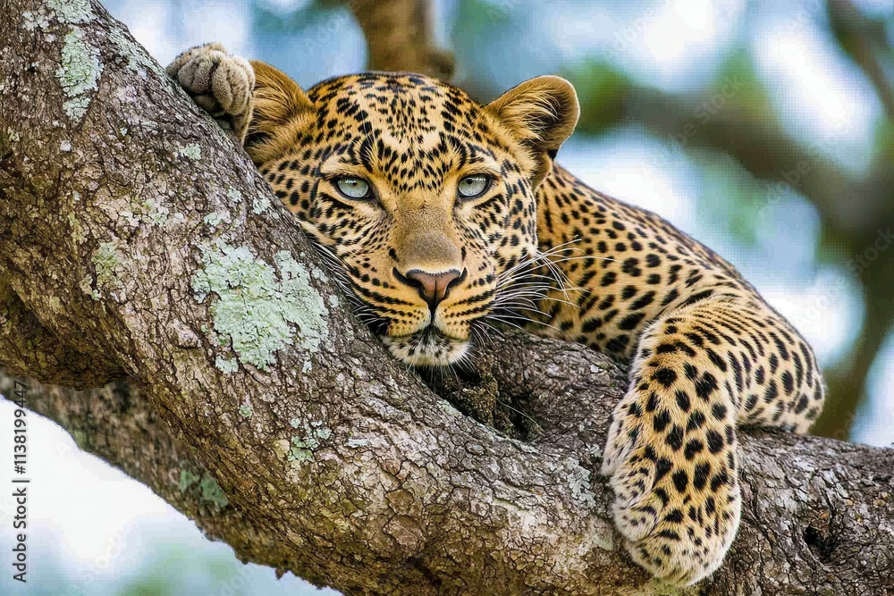 A close-up of a leopard in a tree A close-up of a leopard in a tree